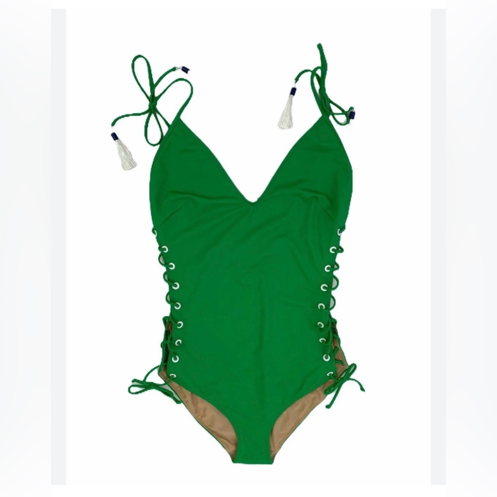 Green Lace-Up Women Swim One Piece